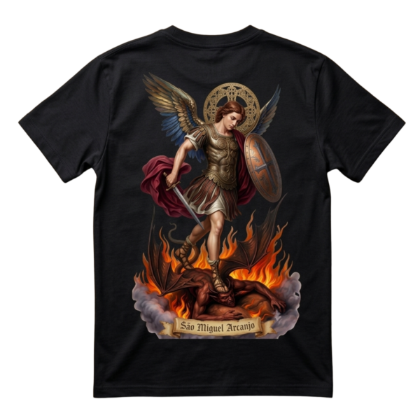 Camiseta São Miguel Arcanjo - Preta - Frente e costas